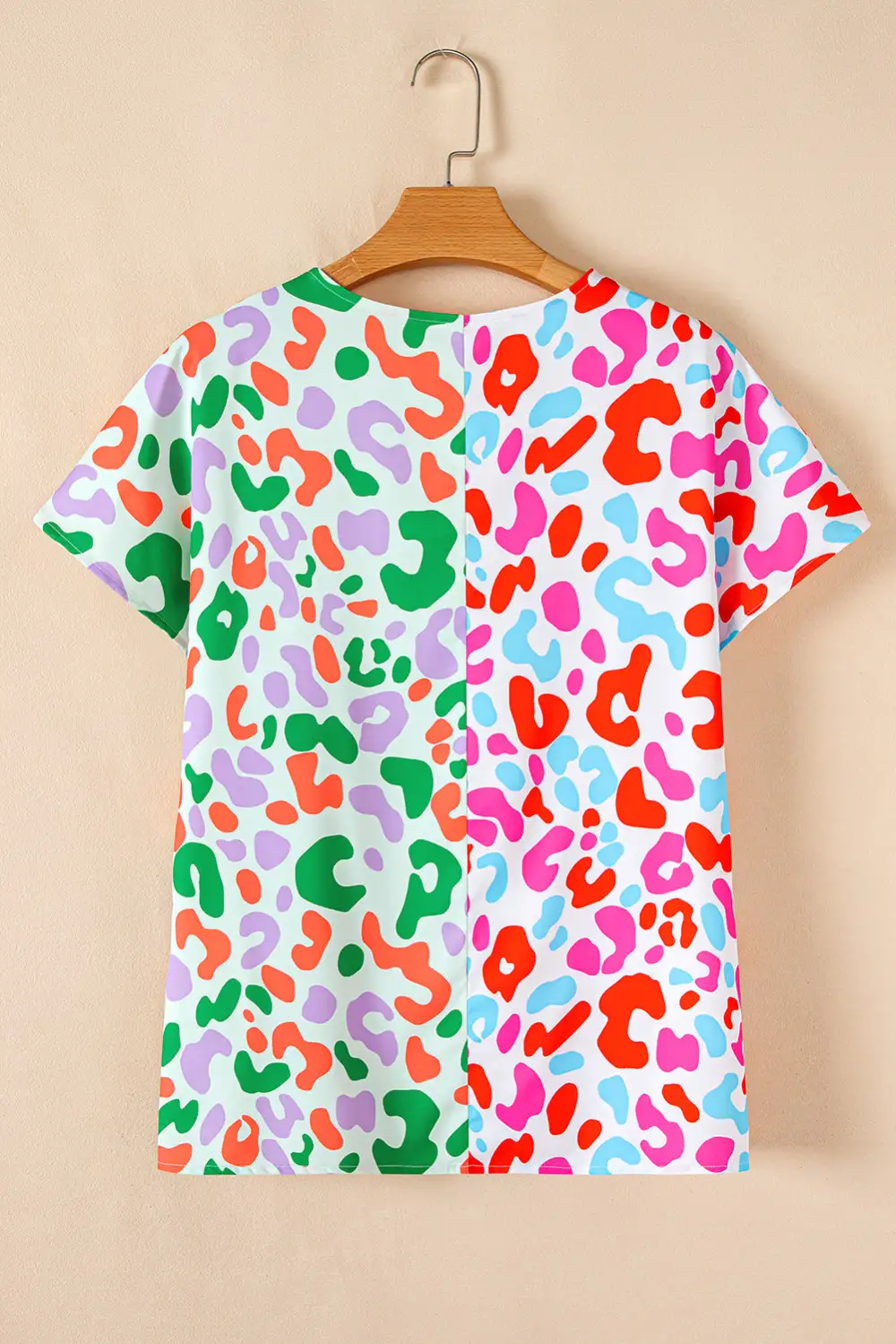 Leopard Print V-Neck Short Sleeve Blouse