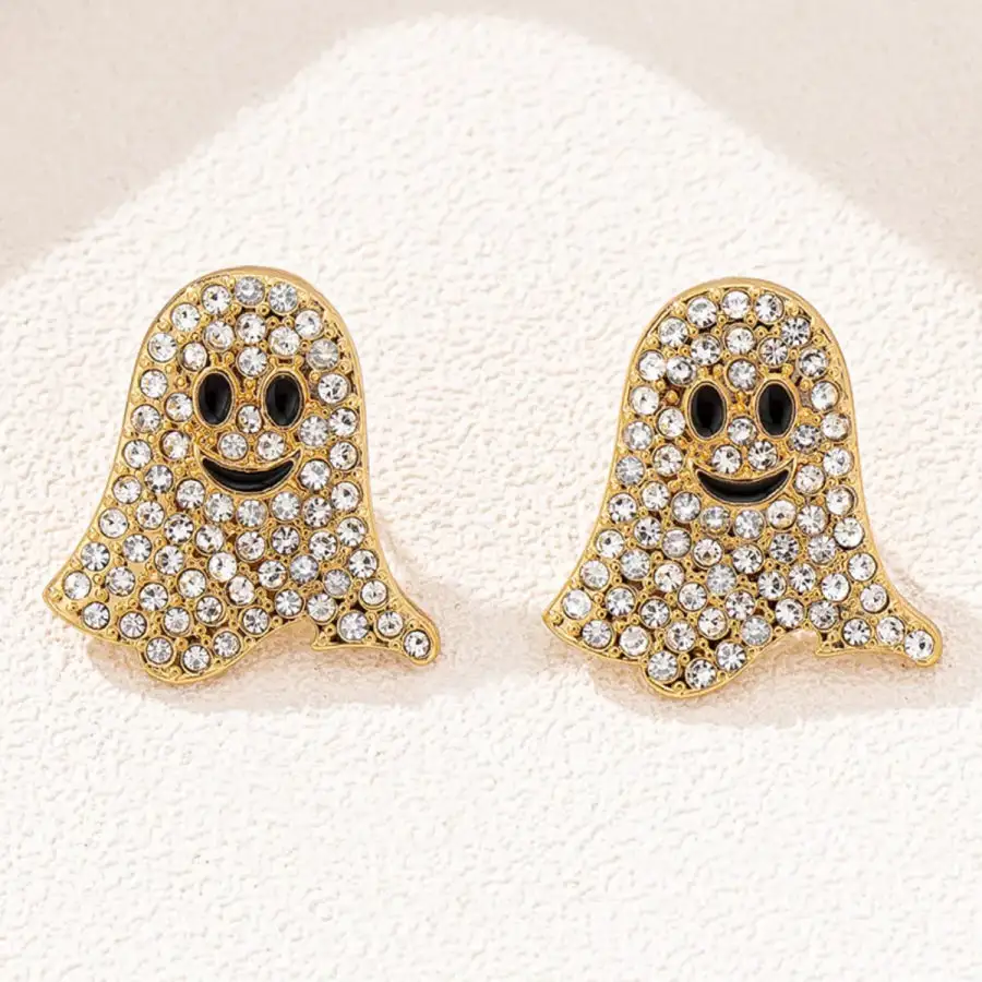 K Gold Plated Rhinestone Ghost Earrings