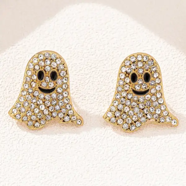 K Gold Plated Rhinestone Ghost Earrings