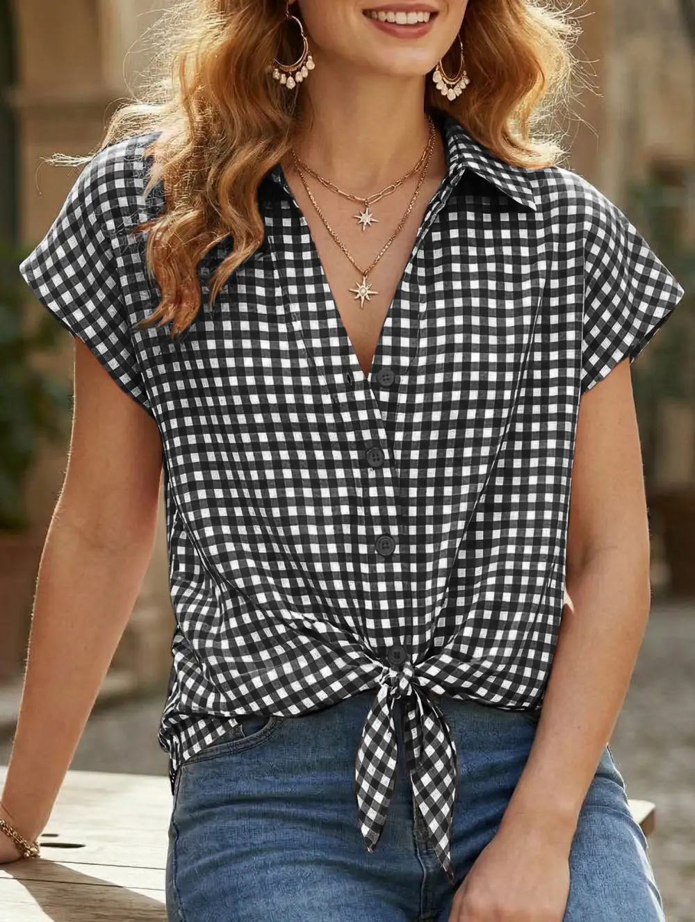 Plaid Button Loose Short Sleeve Shirt
