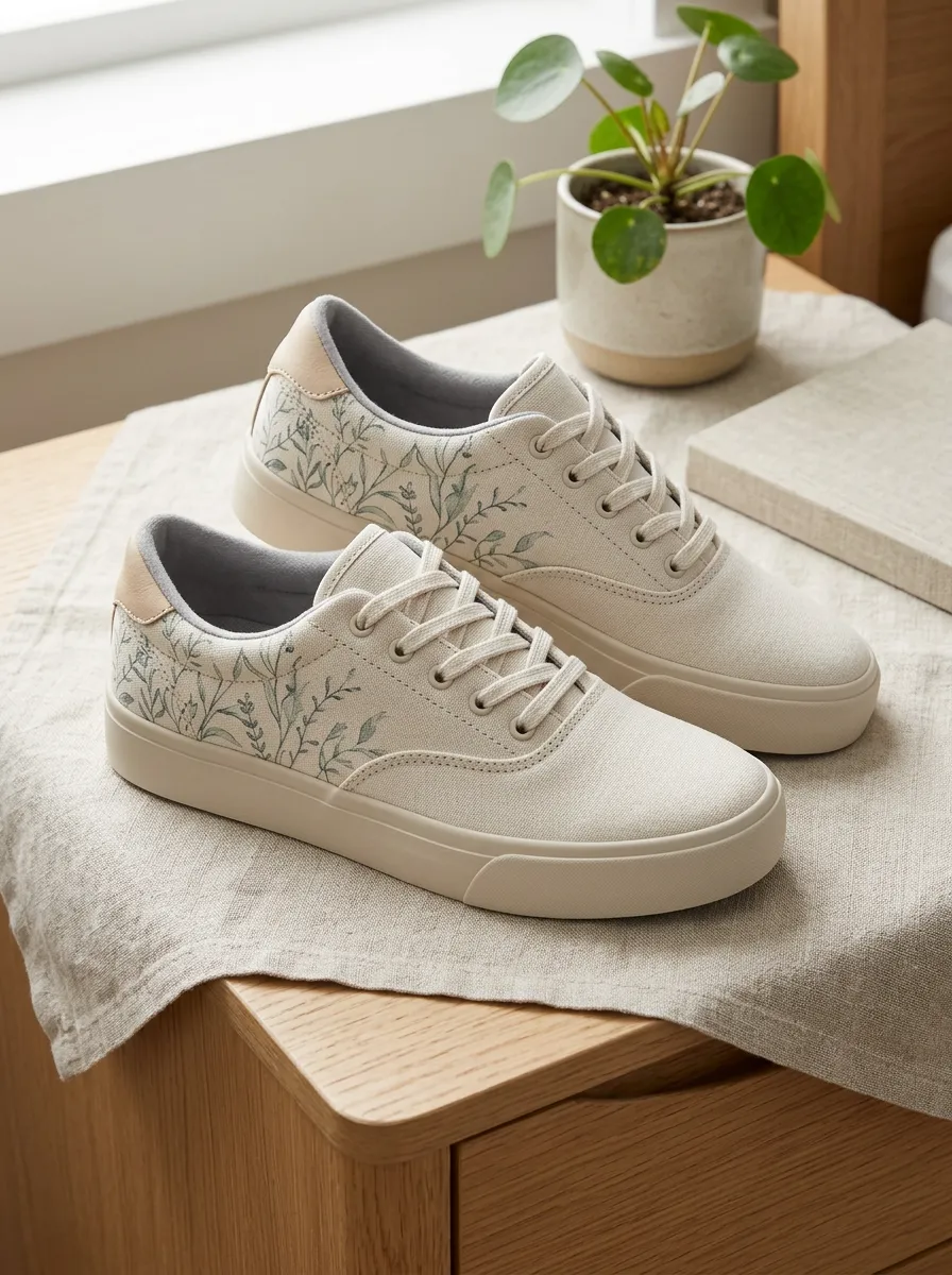 Women's Retro Botanical Nature Lover Leaves Skate Shoes