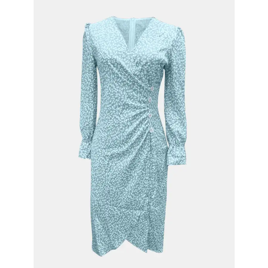 Full Size Surplice Long Sleeve Midi Dress