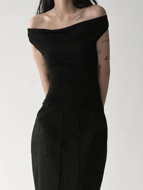 Slim Fit Sleeveless Backless Panel Detail Tied Off The Shoulder T-Shirt