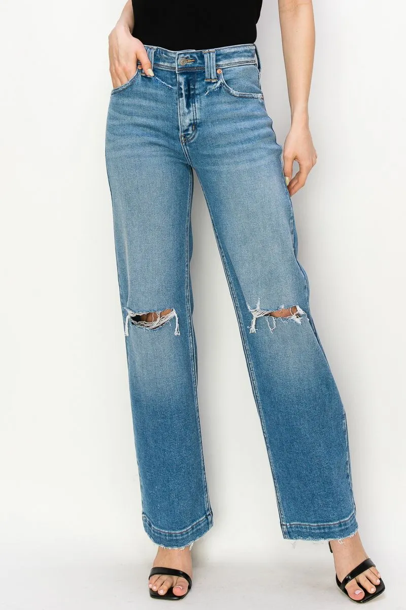 Versatile High Rise Straight Leg Relaxed Denim Jeans