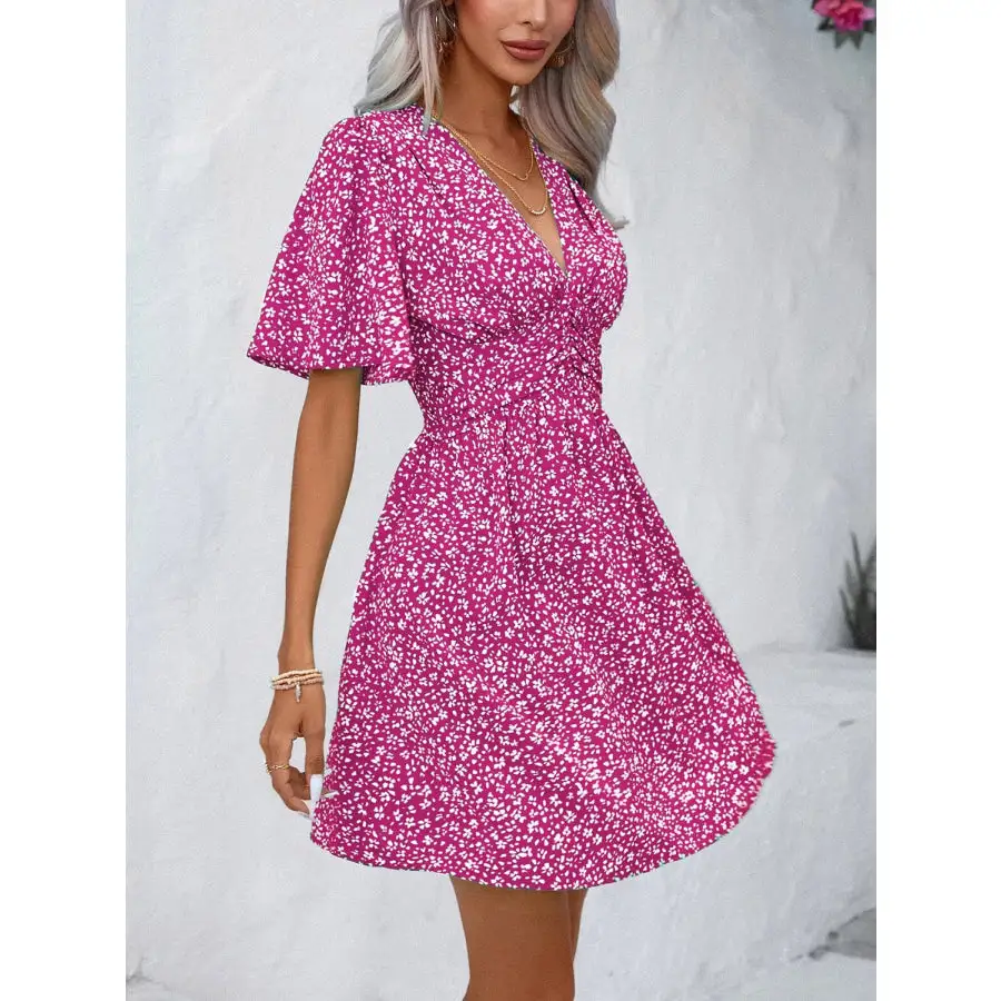 Printed V-neck Half Sleeve Mini Dress