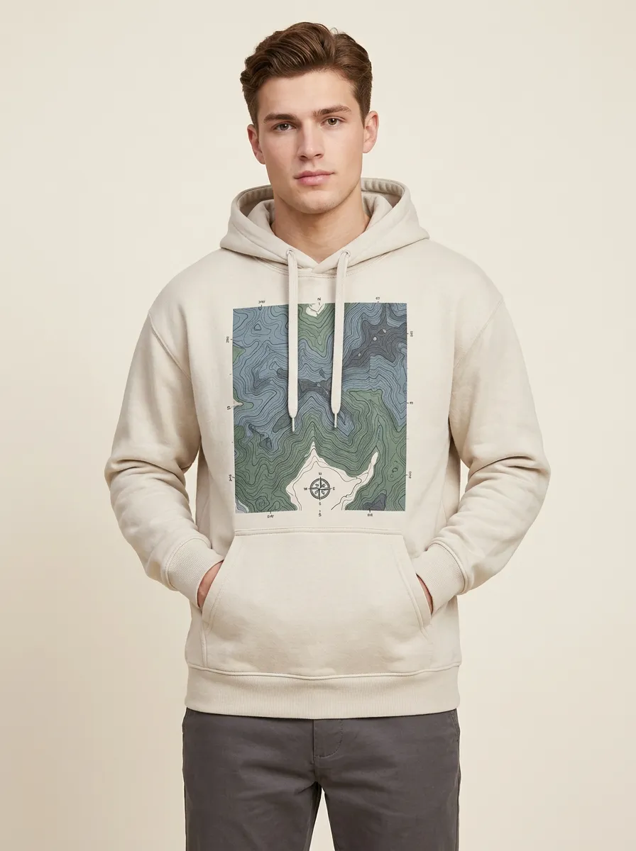 Men's Hiking Explorer Topographic Compass Graphic Hoodie