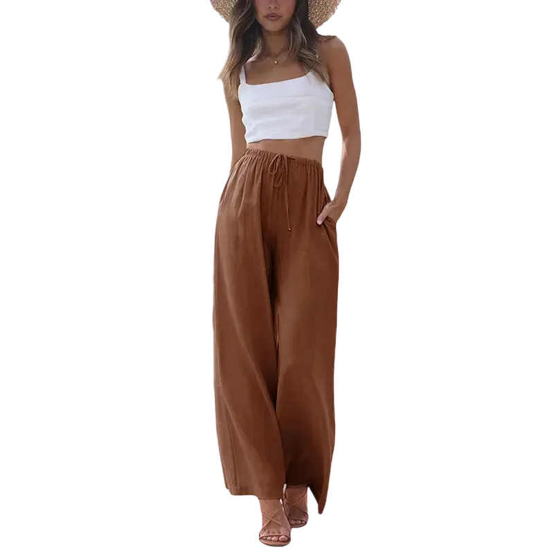 Women's cotton and linen wide-leg pants for summer