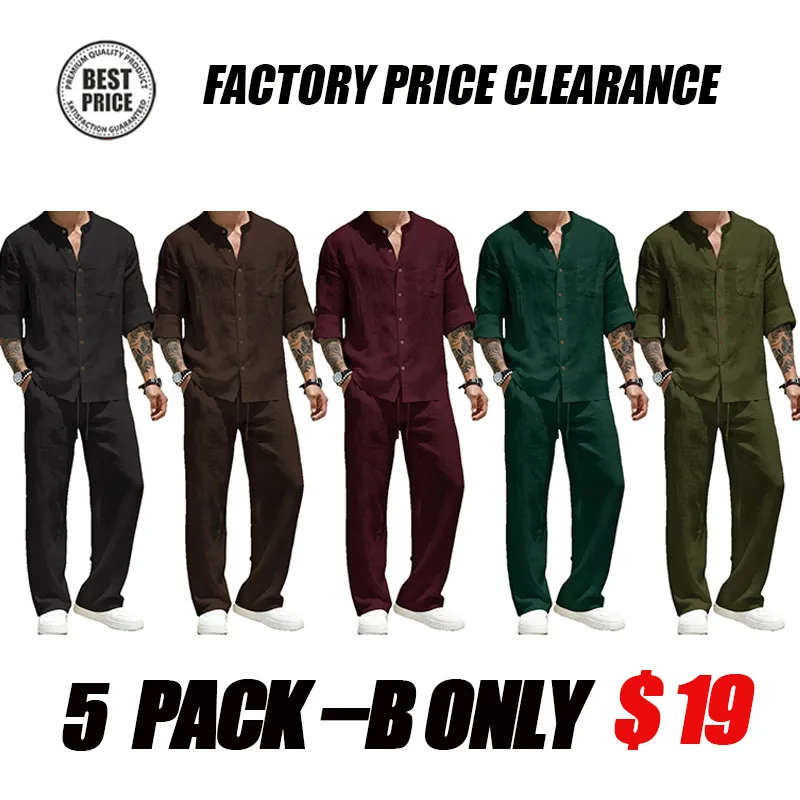 Men's Linen Stand Collar Long Sleeve Casual Suit