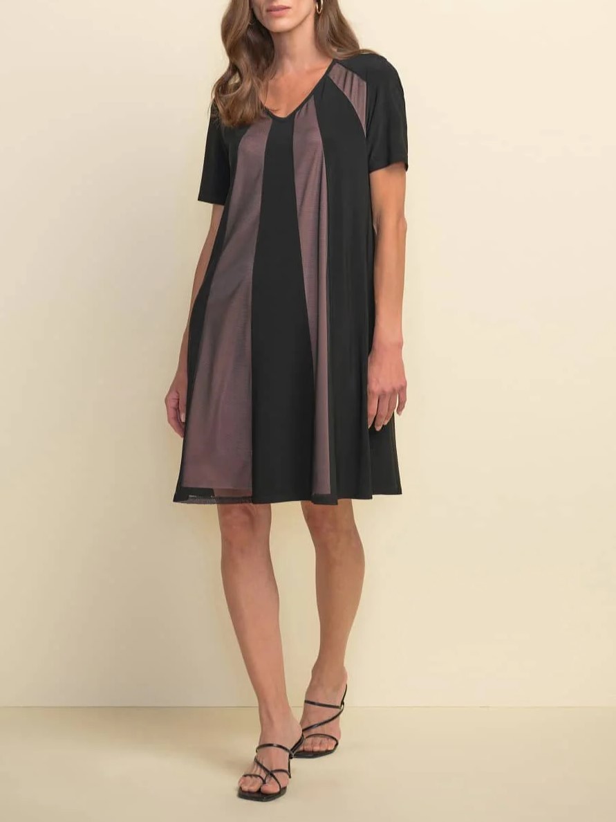 Black and Gray Paneled V-Neck Dress