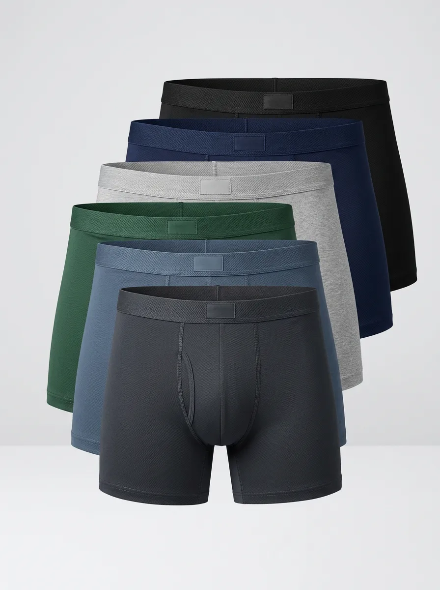 Men's Textured Finish Elastic Waistband 6-Pack Boxer Briefs