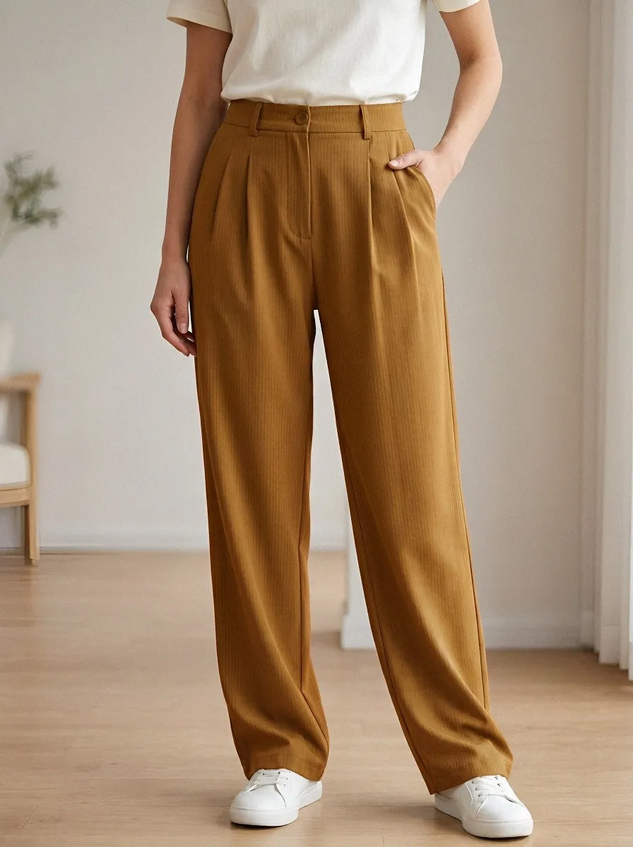 Women's Casual Pinstripe Pleated Trousers