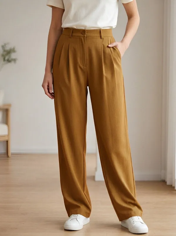 Women's Casual Pinstripe Pleated Trousers
