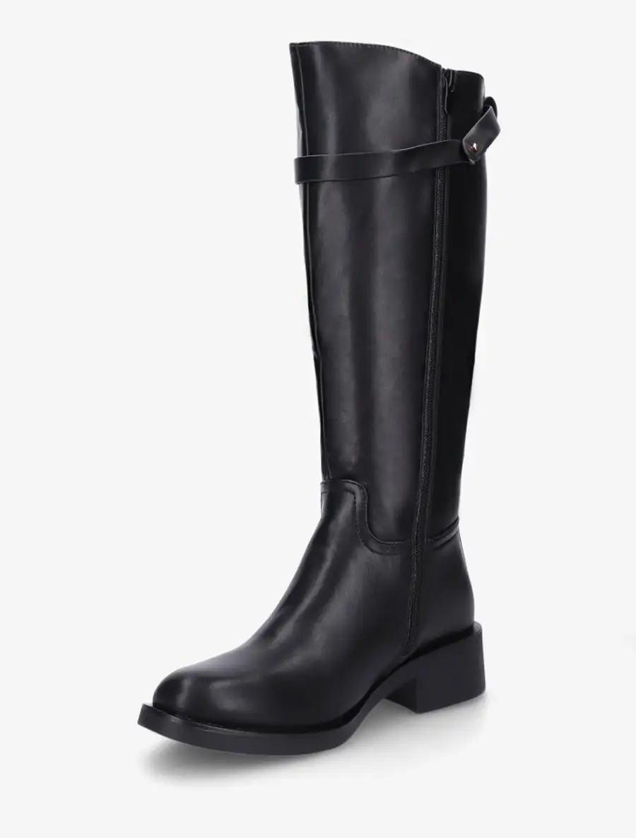 Classic Heritage Block Heel Faux Leather Knee High Boots