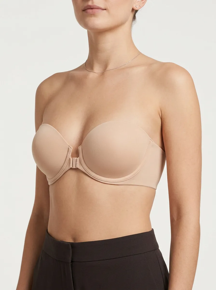 Women's Contoured-Cup Seamless Front-Closure Strapless Bra
