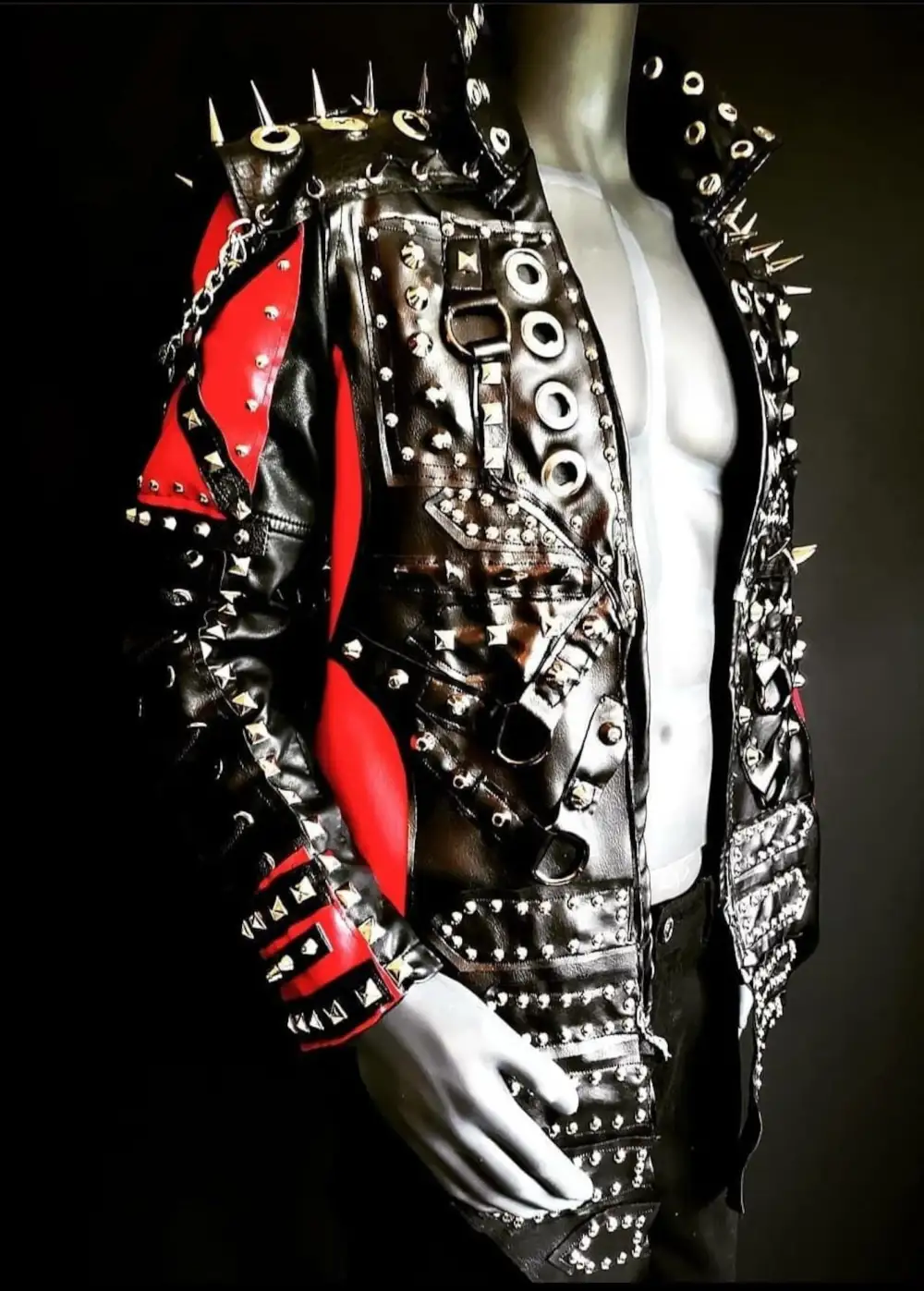 Polished Leather Biker Studded Jacket