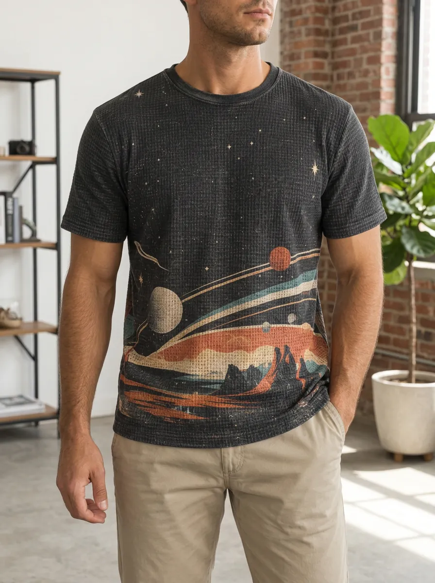 Men's Space Astronomy Planet Landscape Classic Crew Neck T-Shirt