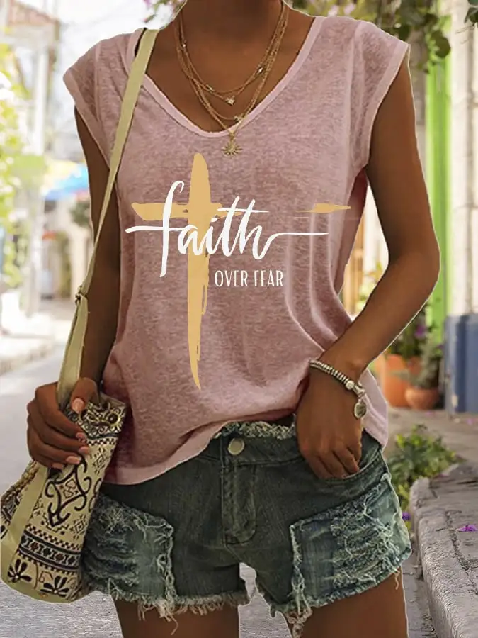 Women's Faith Over Fear Print Sleeveless T-Shirt