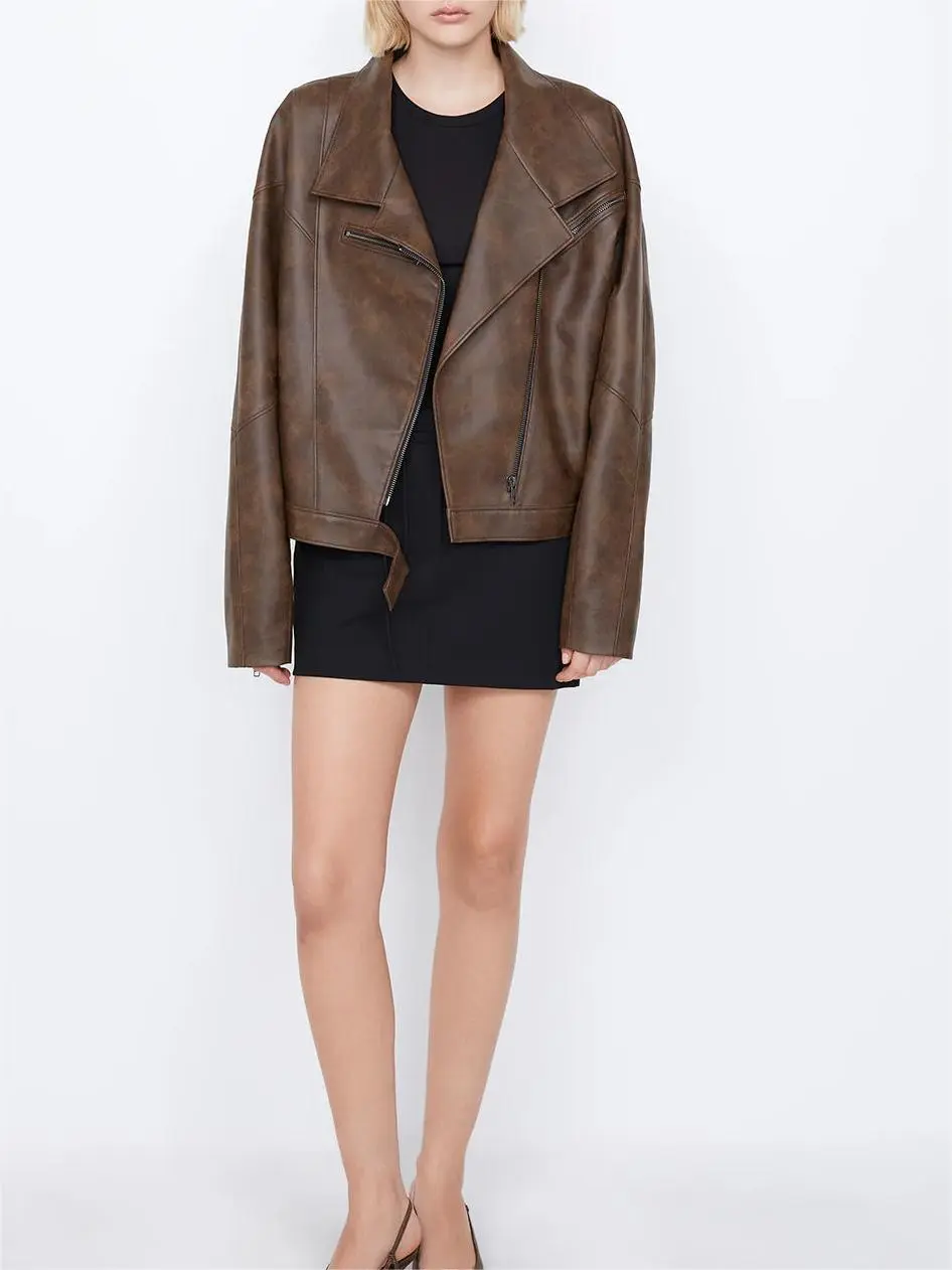 FAUX LEATHER LAPEL JACKET