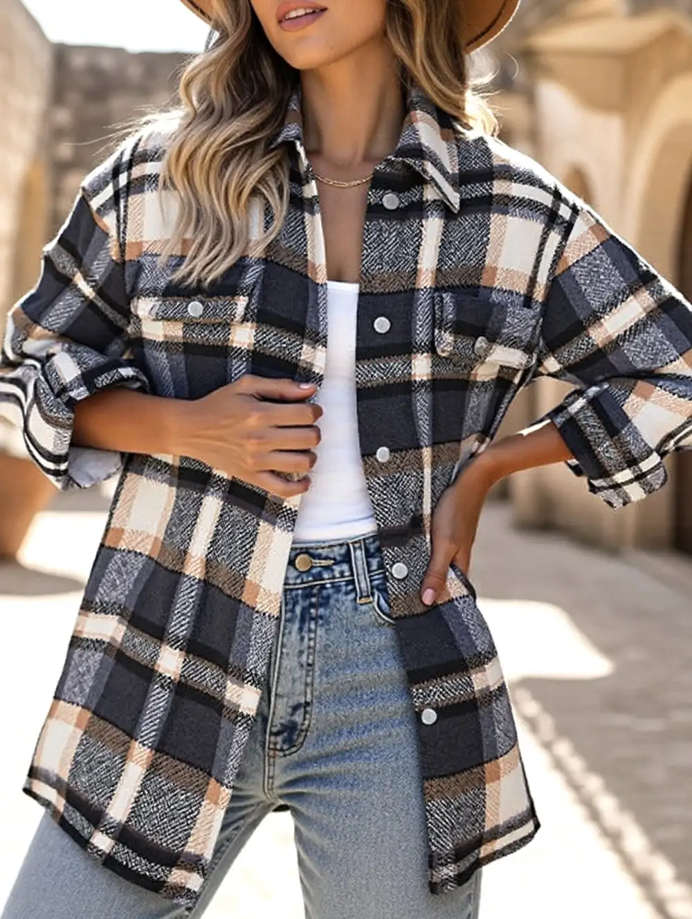 Loose Plaid Long-Sleeved Shirt