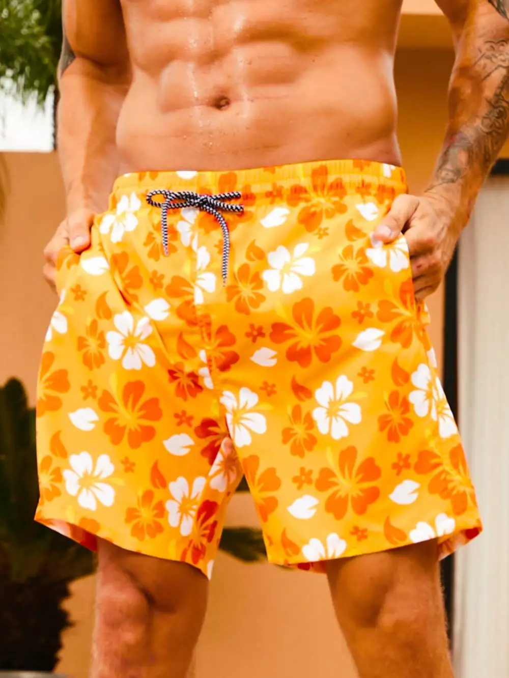 Men's Flower Patterned Swim Trunks