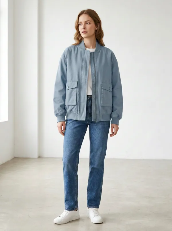 Utility Zip-Front Minimal Women's Casual Jacket