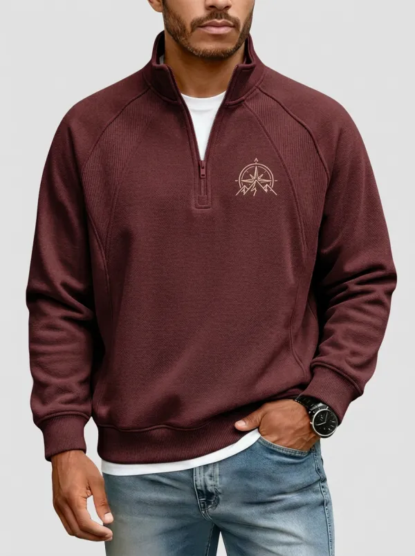 Men's Outdoor Compass Mountain Graphic Quarter-Zip-Neck Sweatshirt