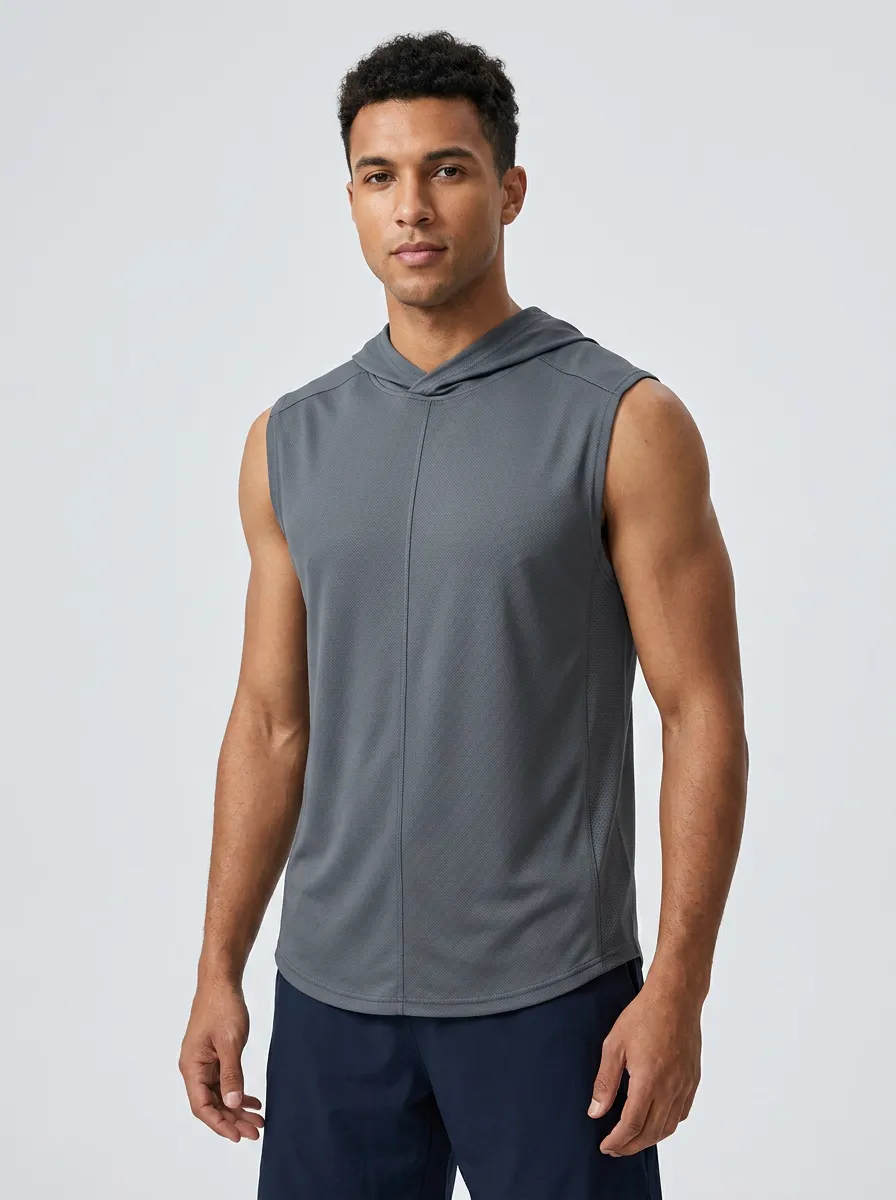 Men's Fitness Gym Workout Hooded Quick-Dry Sleeveless Tank Top
