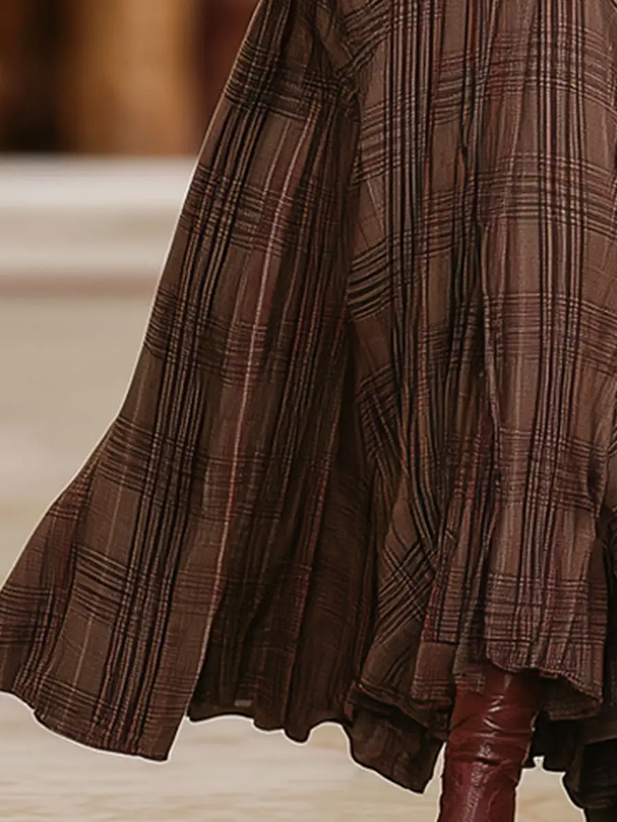 Elastic-Waist Plaid Retro Skirt