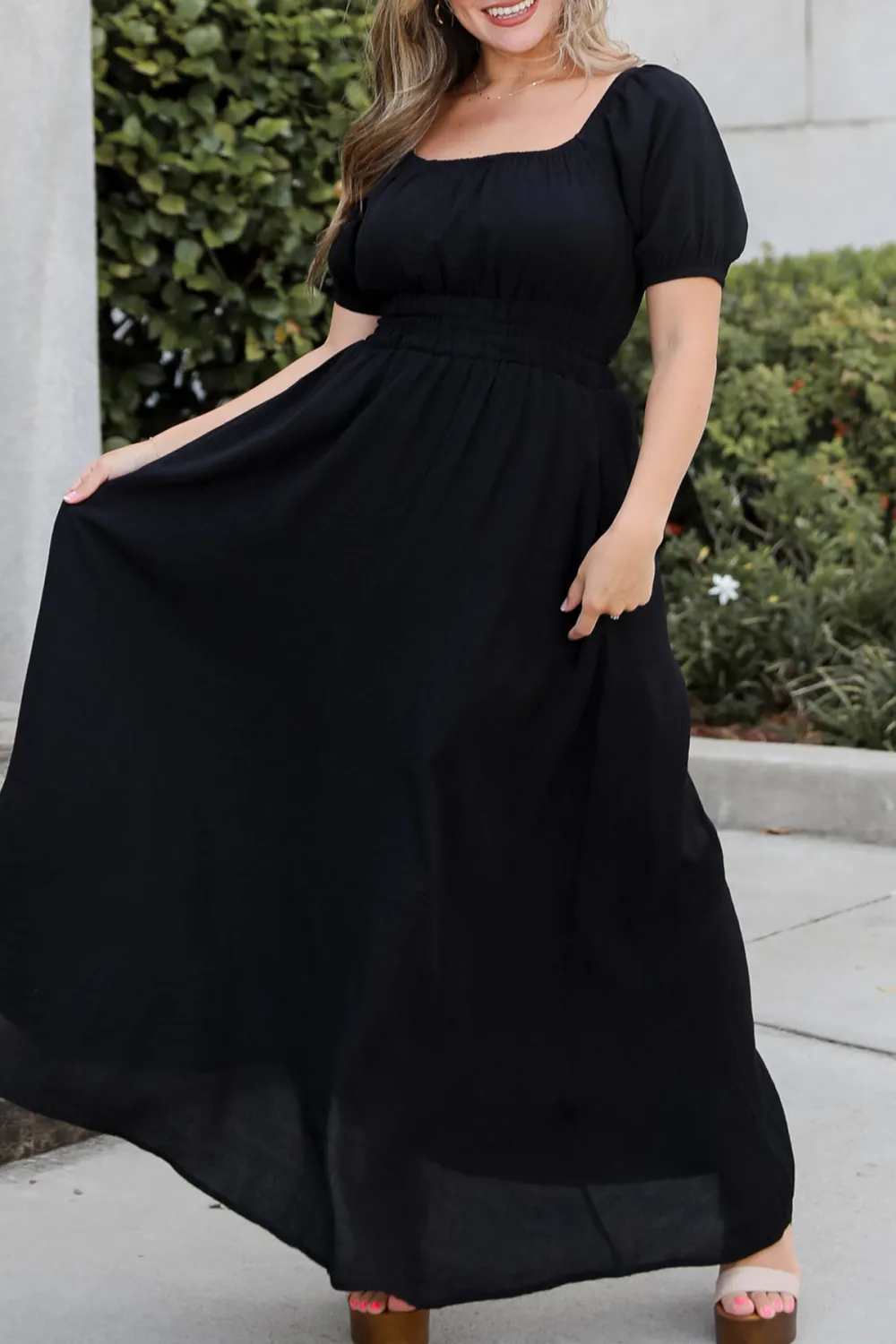 Black Square Collar Maxi Dress