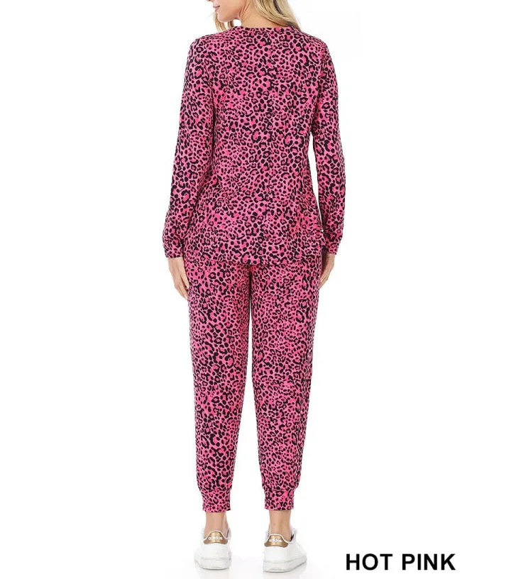 Buttery Soft Leopard Print Top and Jogger Set Hot
