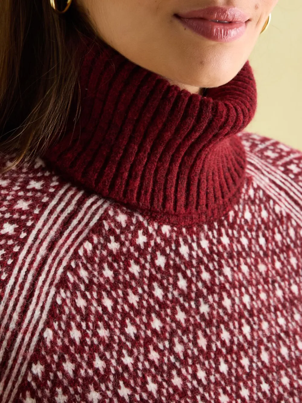 Cream/Red Patterned Jumper with Detachable Roll Neck