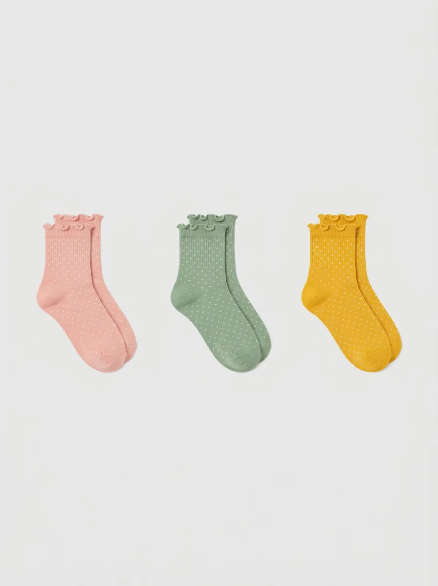 Women's Multicolor Polka Dot Ruffle-Trim Ankle Socks 3-Pack