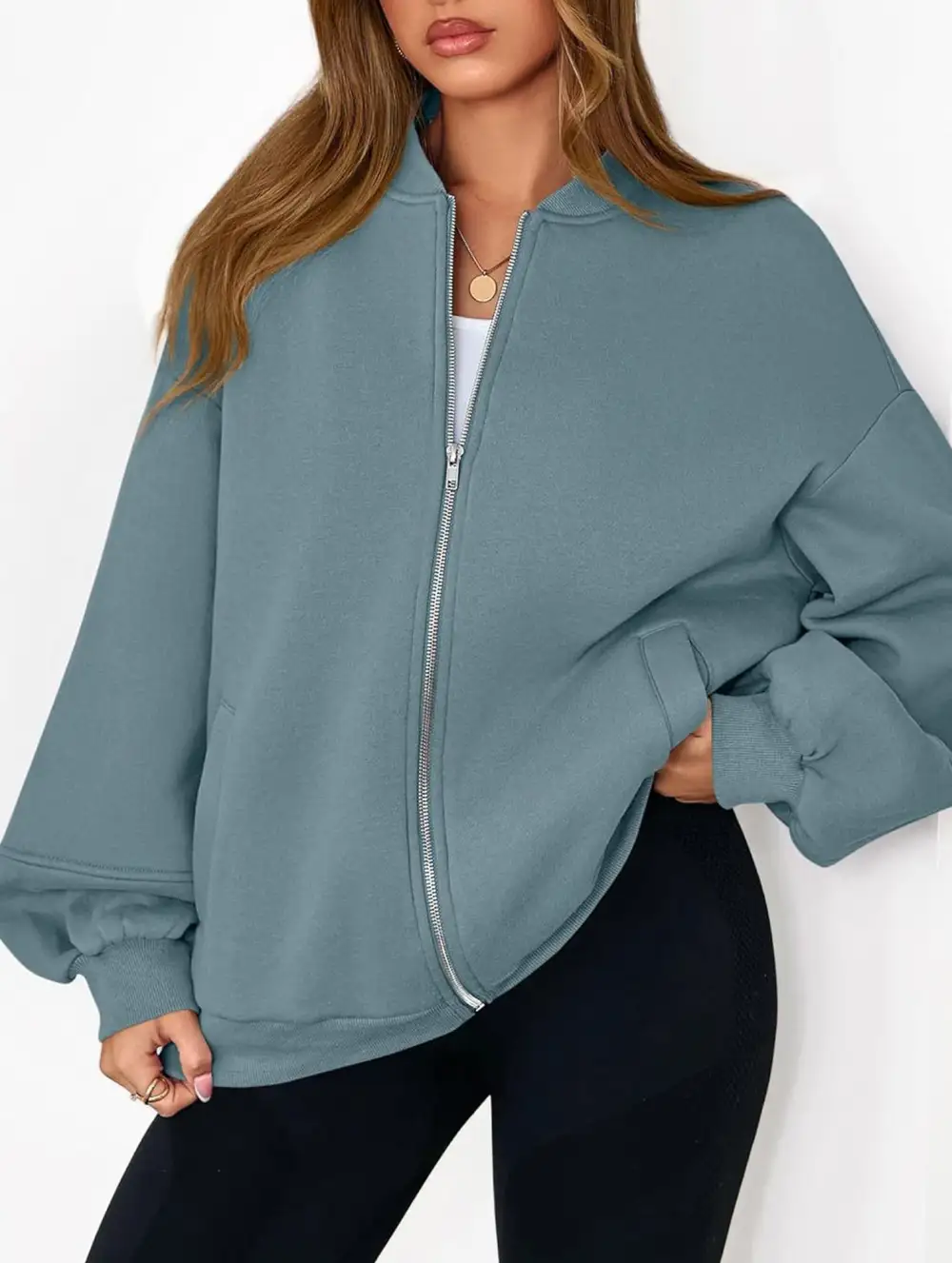 Textured Detail Zip-Up Sweatshirt Jacket