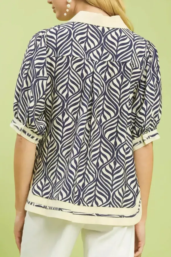 Geometric Leaf Print Popover Top