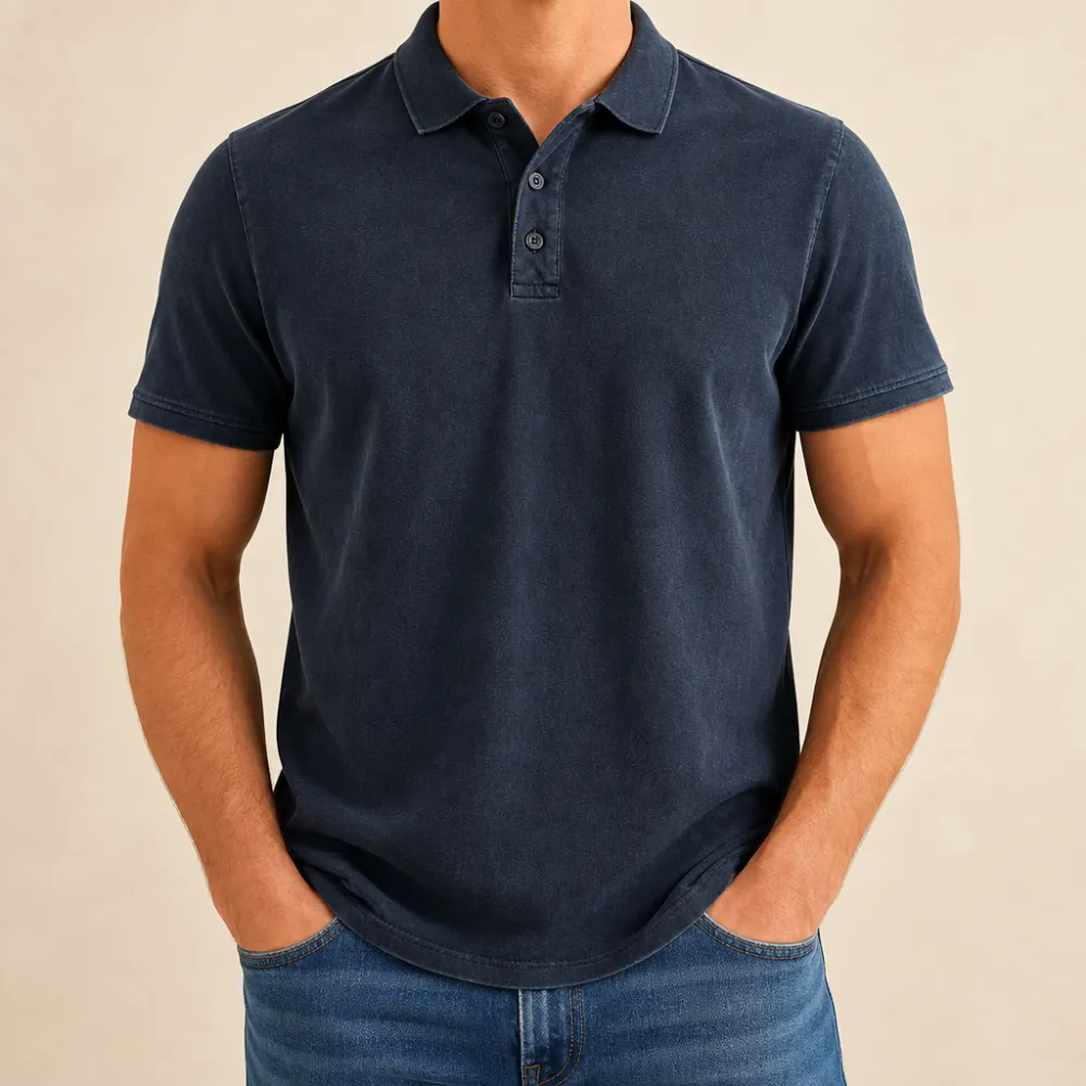Men’s Vintage Wash No-Pocket Polo Shirt