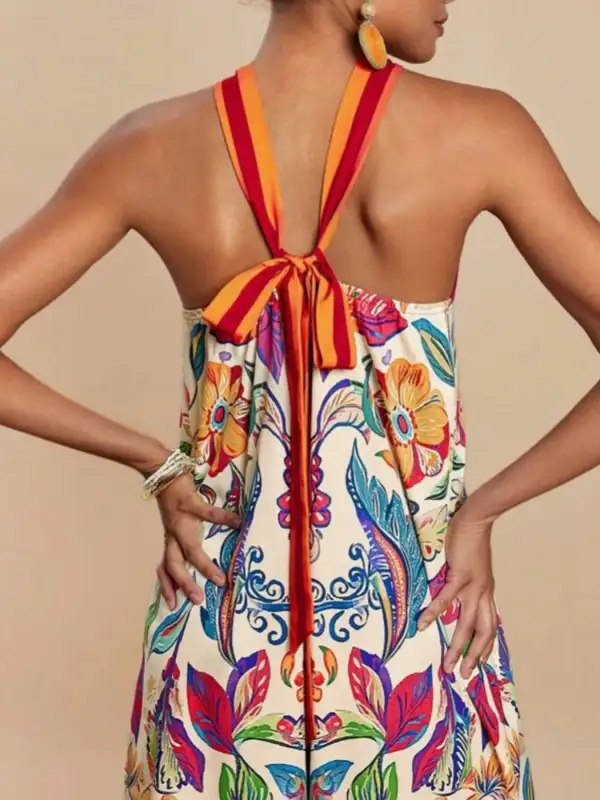 Printed Halter Wide Leg Jumpsuit