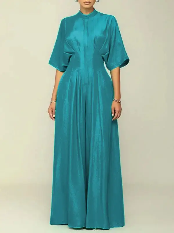 Jumpsuits Met Halve Mouwen En Hoog Getailleerde Geplooide