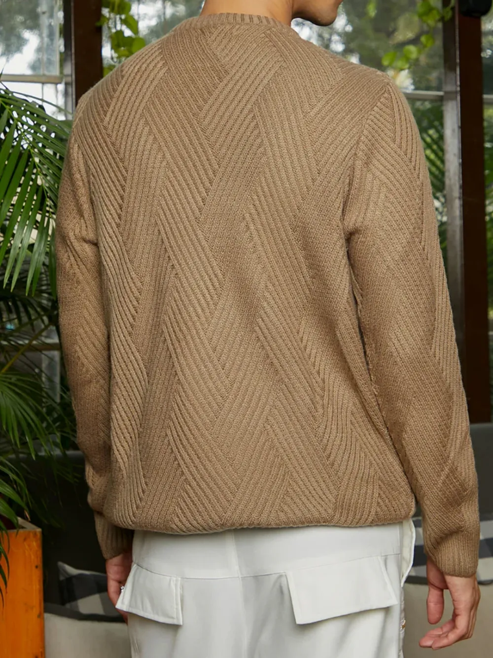 Brown Basket Knit Pullover Sweater