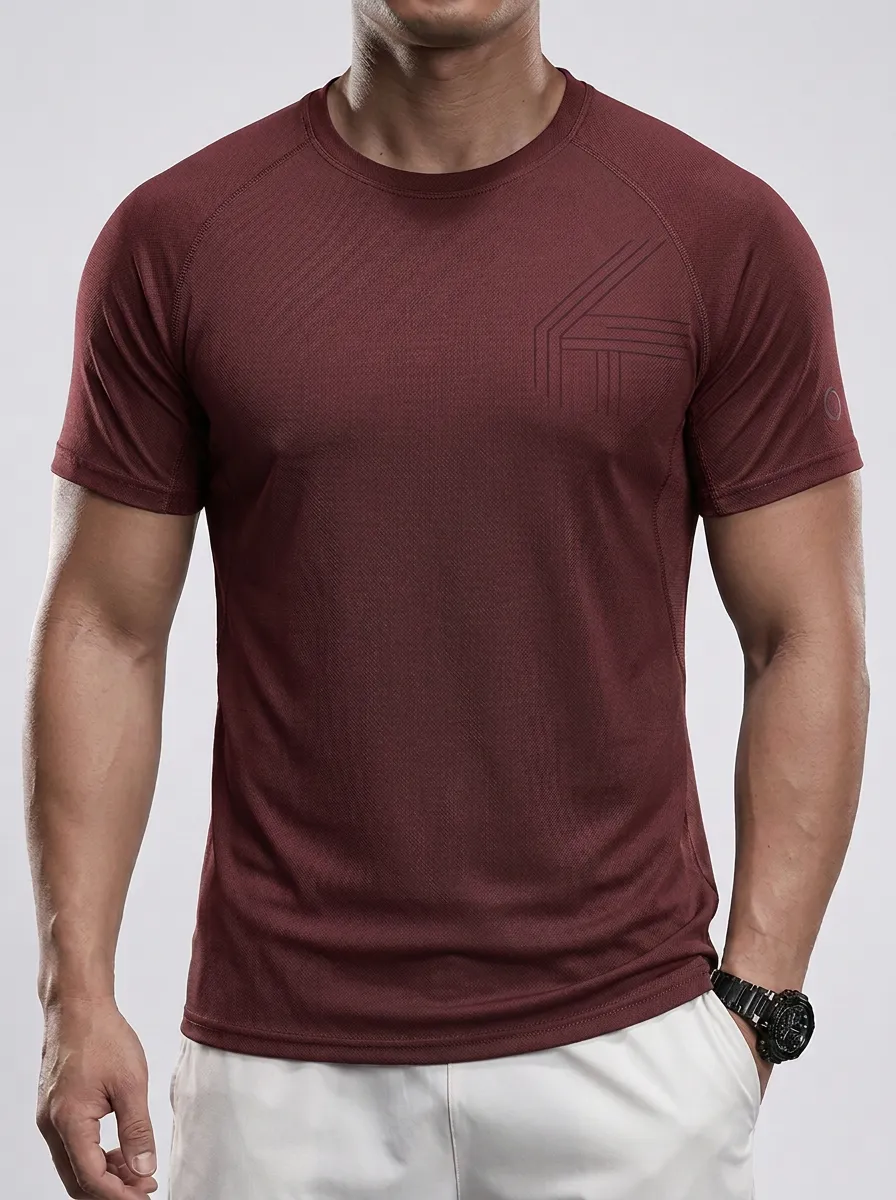 Men's Geometric-Emblem Fitness Textured Raglan Sport Crewneck T-Shirt