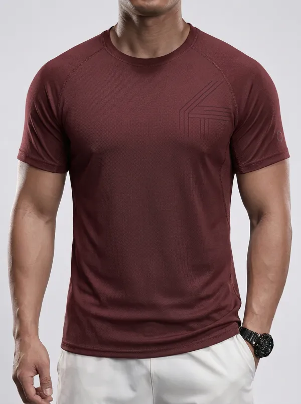 Men's Geometric-Emblem Fitness Textured Raglan Sport Crewneck T-Shirt