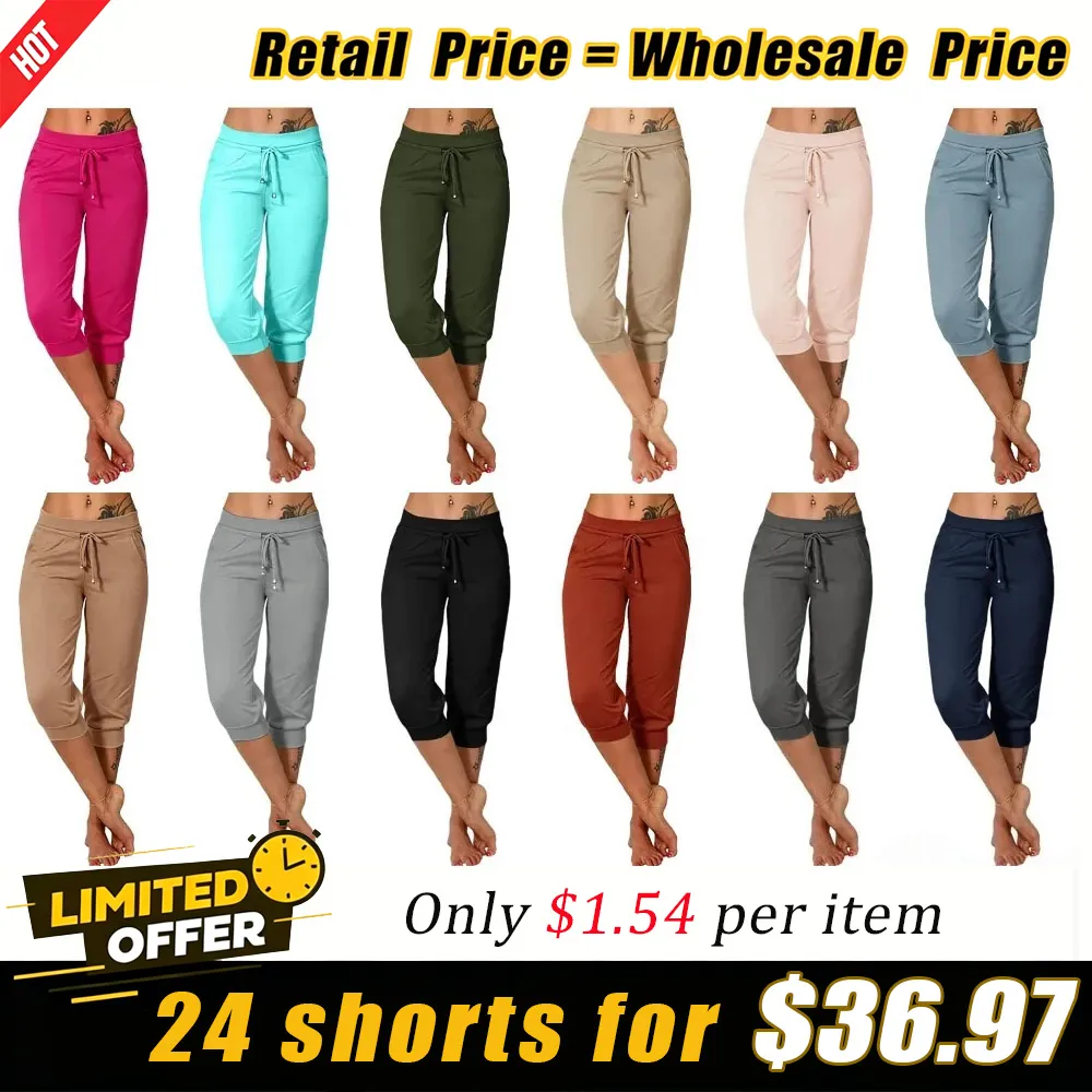 🔥Women's drawstring waist plain capri pants