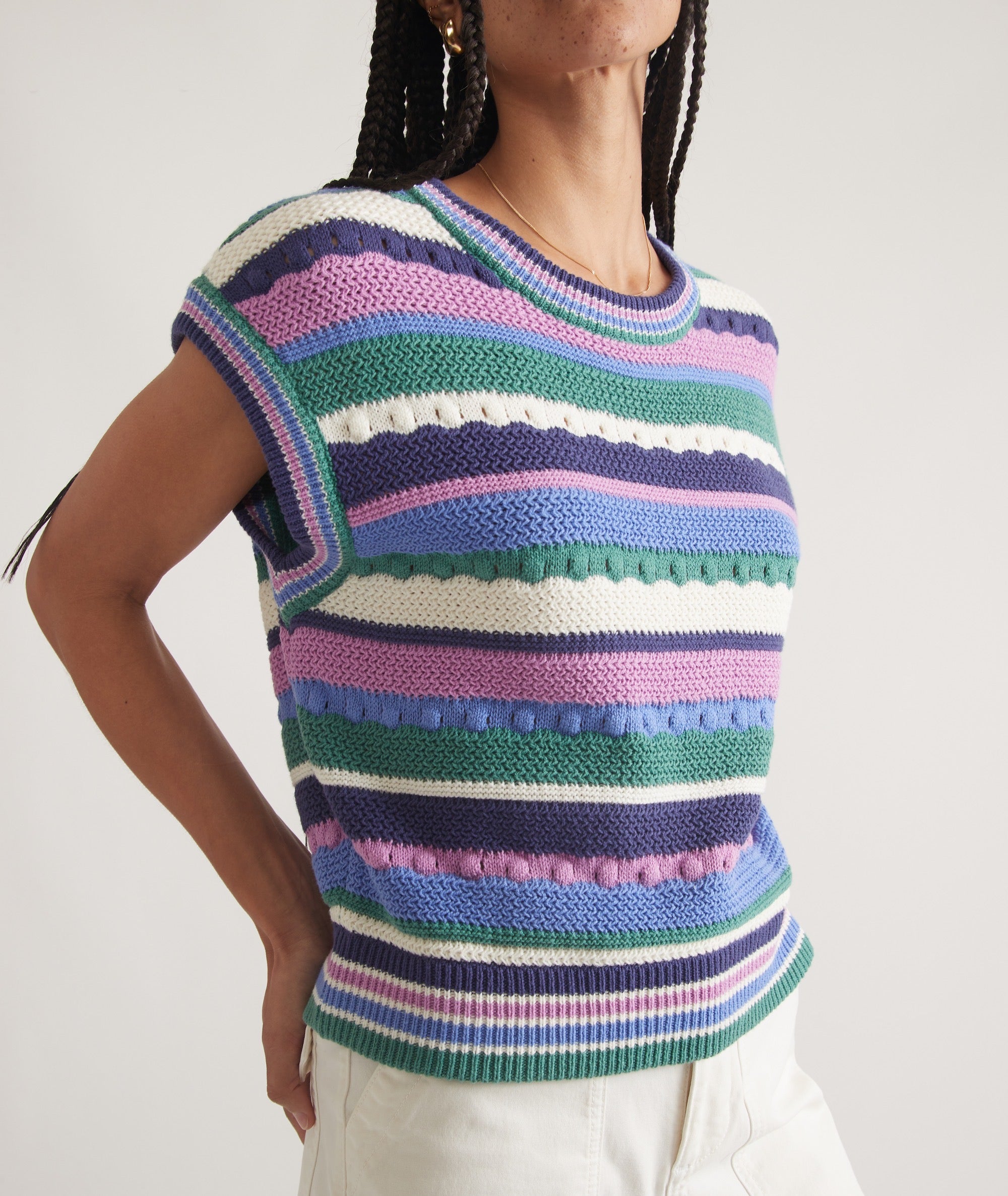 Sleeveless Multicolored Striped Knit Vest