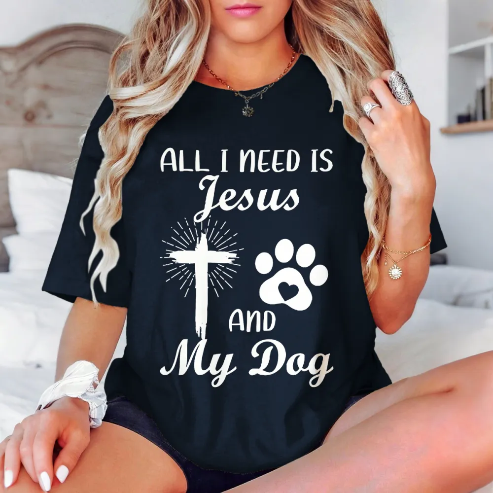 Women's Jesus And Dog Graphic Tee