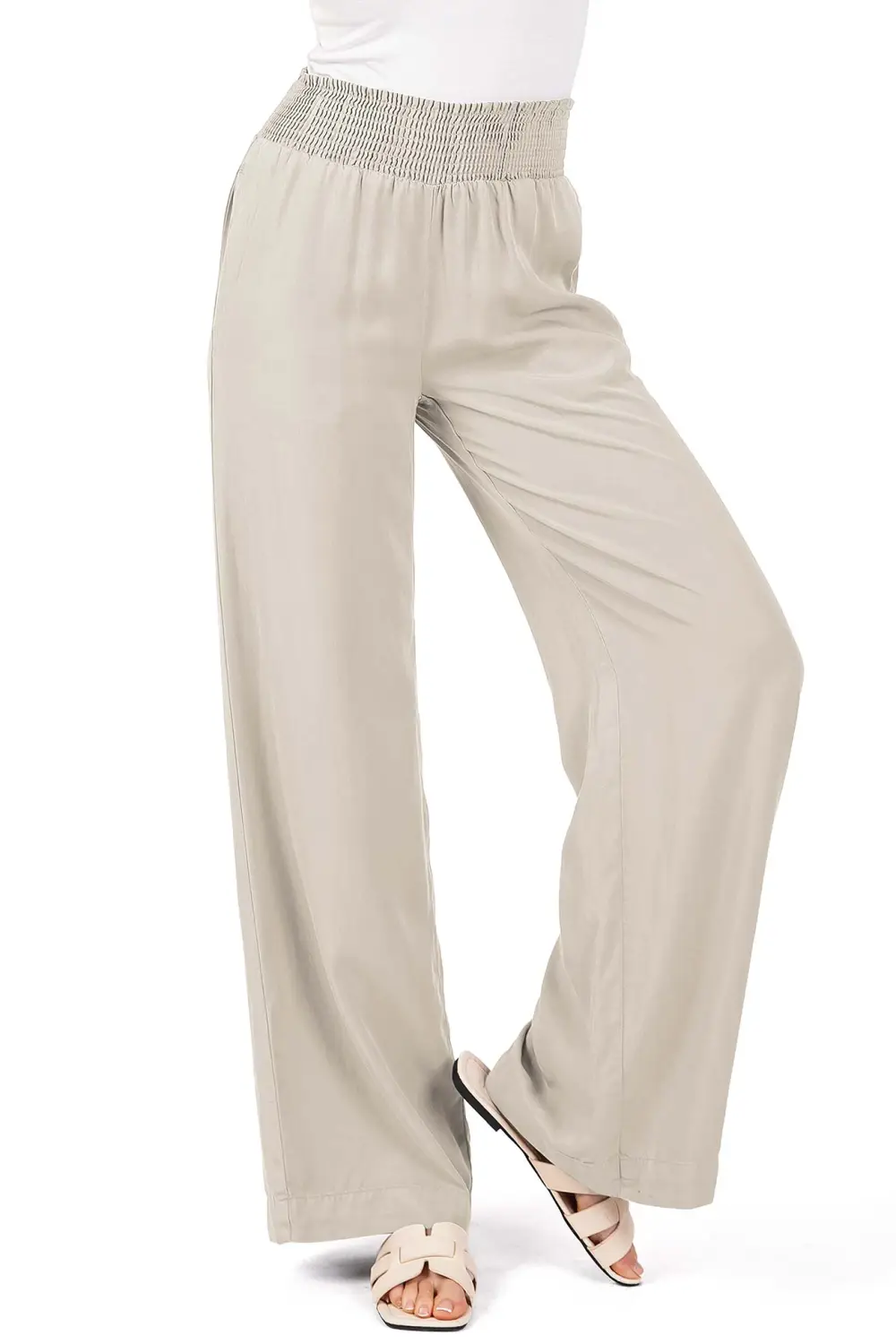 Elastic Waist Wide-Leg Pants