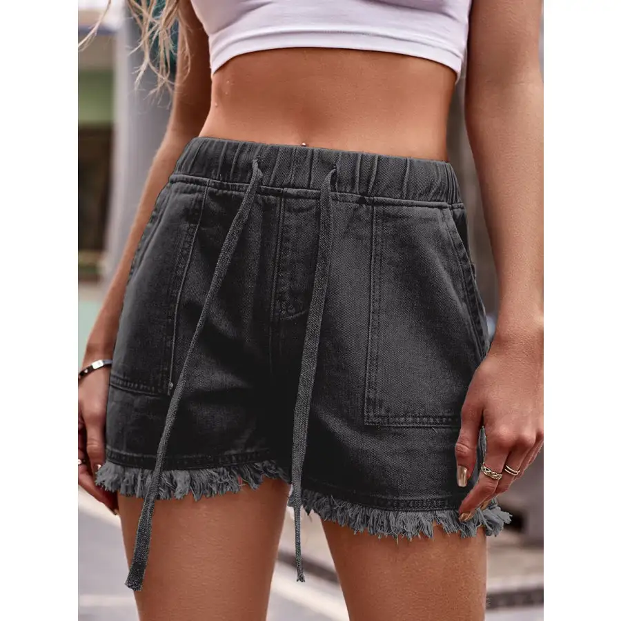 Drawstring Raw Hem Denim Shorts