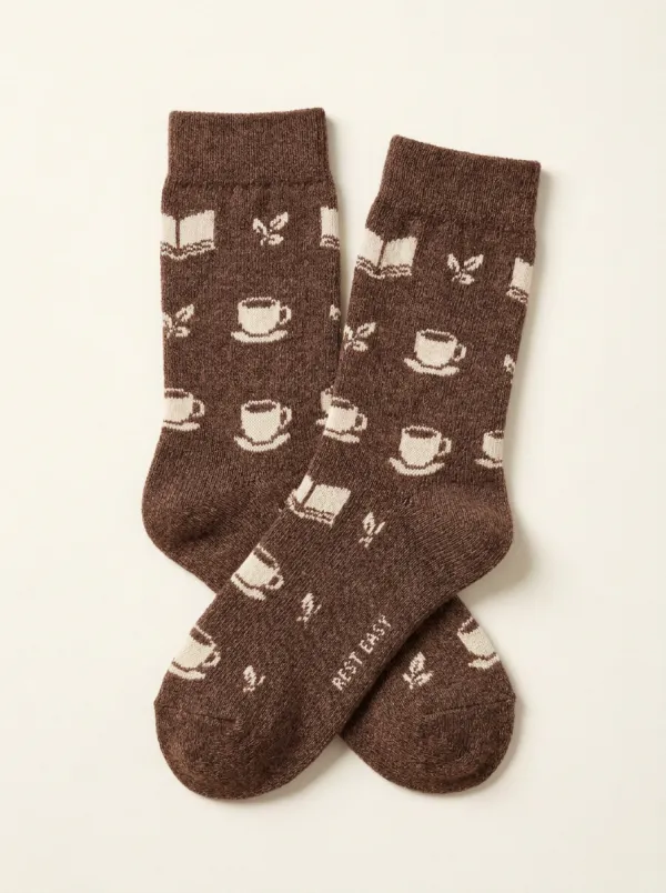 Soft Coffee-Motif Book-Motif Casual Socks
