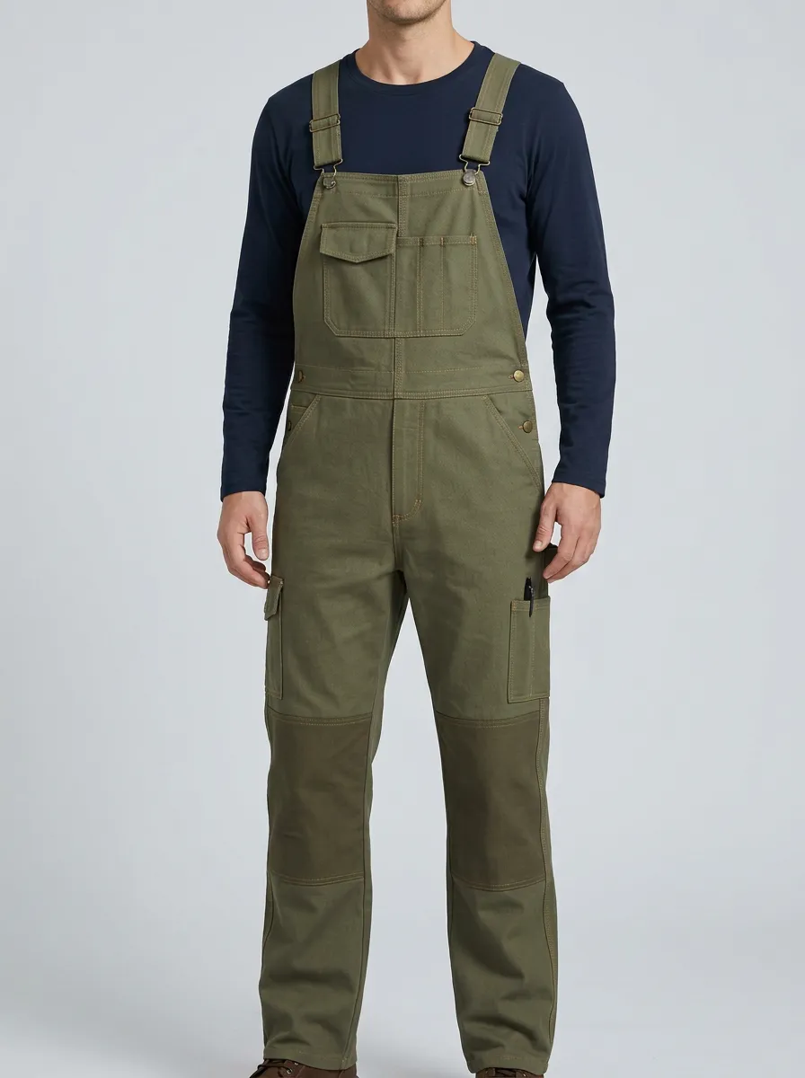 Men's Athletic Inspired Multi-Pocket Cargo Bib Work Overalls