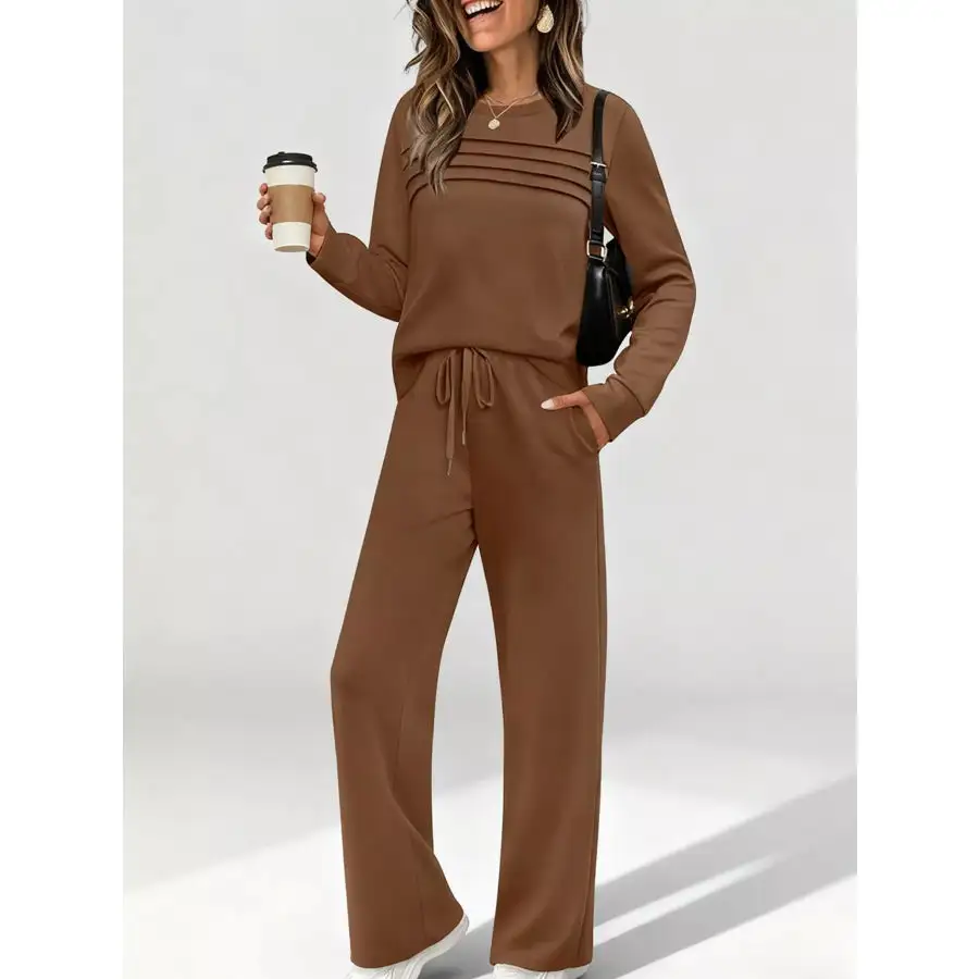 Casual Long Sleeve Top and Pants Set