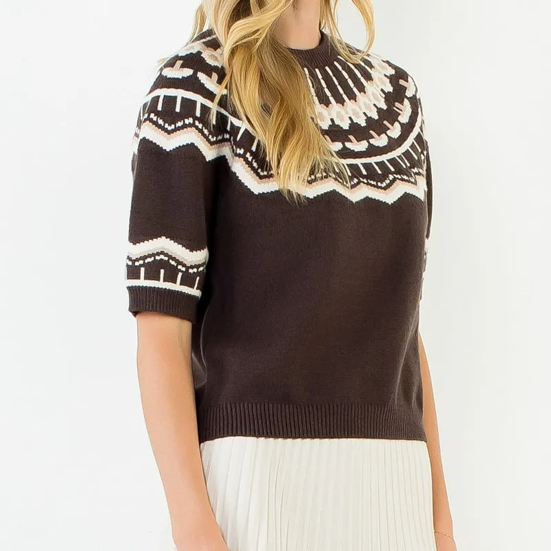 Short Sleeve Fair Isle Sweater