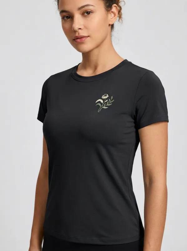 Women's Floral Chest Embroidered Classic T-Shirt